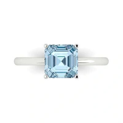 Pre-owned Pucci 2 Asscher Designer Statement Bridal Natural Aquamarine Ring Real 14k White Gold