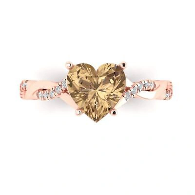 Pre-owned Pucci 2.19 Heart Cut Twisted Halo Simulated Champagne Promise Ring 14k Rose Solid Gold In Pink