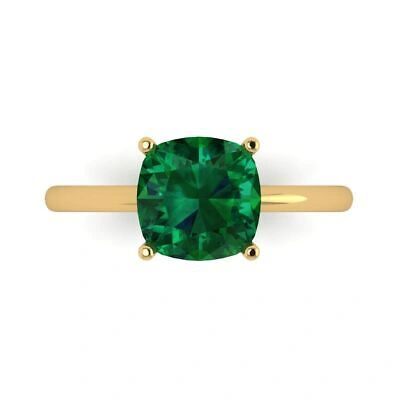 Pre-owned Pucci 2.5ct Cushion Cut Simulated Emerald Stone Wedding Promise Ring 14k Yellow Gold