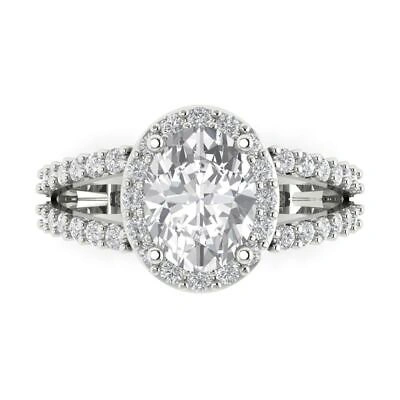 Pre-owned Pucci 2.14ct Oval Halo Anniversary Simulated Engagement Wedding Ring 14k White Gold In D