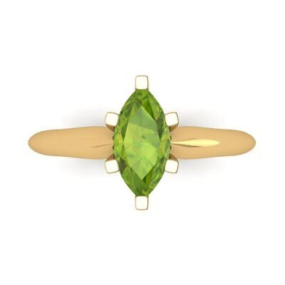 Pre-owned Pucci 1 Ct Marquise Designer Statement Bridal Classic Peridot Ring 14k Yellow Gold