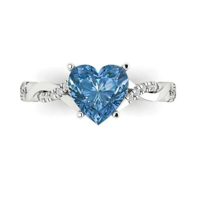 Pre-owned Pucci 2.19 Ct Heart Twisted Halo Sky Blue Topaz Promise Wedding Ring 14k White Gold