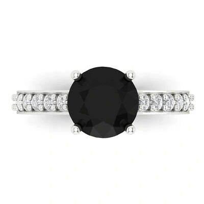 Pre-owned Pucci 2.2 Round Natural Onyx Classic Bridal Statement Ring Real Solid 14k White Gold