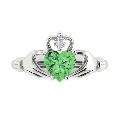 Pre-owned Pucci 1.55 Irish Celtic Claddagh Light Sea Green Simulated Promise Ring 14k White Gold