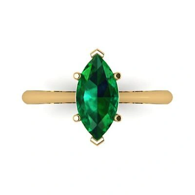 Pre-owned Pucci 1.5 Marquise Cut Designer Statement Simulated Emerald Ring Solid 14k Yellow Gold