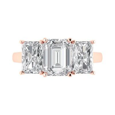 Pre-owned Pucci 3.9ct 3-stone Emerald Simulated Engagement Wedding Promise Ring 14k Rose Gold In D