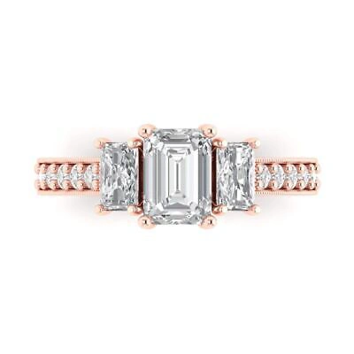 Pre-owned Pucci 1.72ct Emerald Round Cut 3-stone Simulated Engagement Promise Ring 14k Rose Gold In D