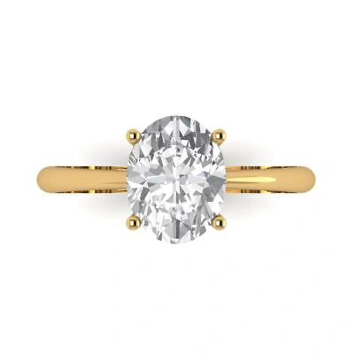 Pre-owned Pucci 2 Ct Oval Designer Statement Bridal Classic Ring 14k Yellow Gold Real Moissanite