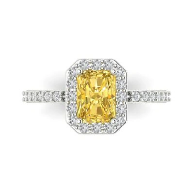 Pre-owned Pucci 2.07 Ct Emerald Halo Real Citrine Classic Bridal Statement Ring 14k White Gold