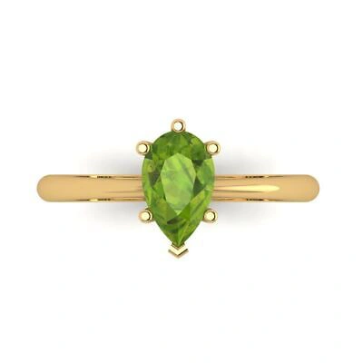 Pre-owned Pucci 1 Ct Pear Designer Statement Bridal Natural Peridot Ring Solid 14k Yellow Gold