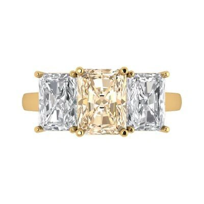 Pre-owned Pucci 4 Emerald 3stone Natural Morganite Classic Bridal Designer Ring 14k Yellow Gold