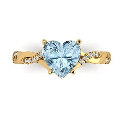 Pre-owned Pucci 2.19 Ct Heart Twisted Halo Sky Blue Topaz Promise Wedding Ring 14k Yellow Gold