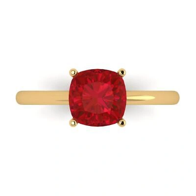 Pre-owned Pucci 2ct Cushion Cut Simulated Ruby Stone Wedding Bridal Promise Ring 14k Yellow Gold