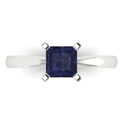 Pre-owned Pucci 1.0ct Princess Cut Simulated Blue Sapphire Wedding Promise Ring 14k White Gold