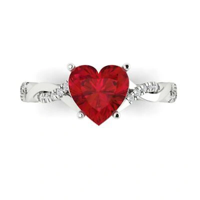 Pre-owned Pucci 2.19 Ct Heart Twisted Halo Ruby Simulated Promise Wedding Ring 14k White Gold