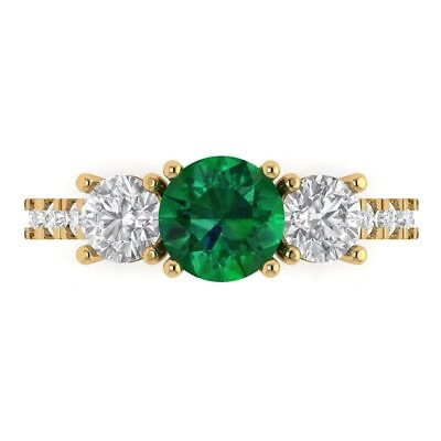 Pre-owned Pucci 2ct Round Simulated 3 Stone Emerald Stone Promise Wedding Ring 14k Yellow Gold