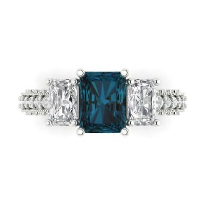 Pre-owned Pucci 4.2ct Emerald Round 3 Stone Royal Blue Topaz Promise Wedding Ring 14k White Gold
