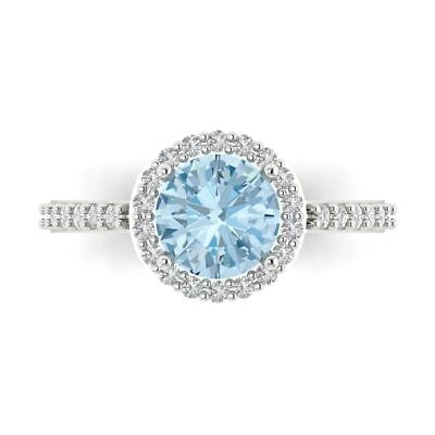 Pre-owned Pucci 2.40ct Round Cut Simulated Halo Blue Stone Promise Wedding Ring 14k White Gold
