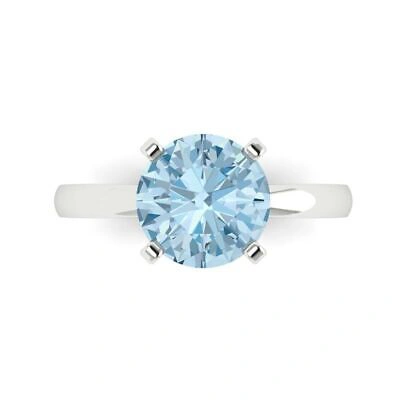 Pre-owned Pucci 3 Ct Round Cut Designer Statement Bridal Natural Aquamarine Ring 14k White Gold