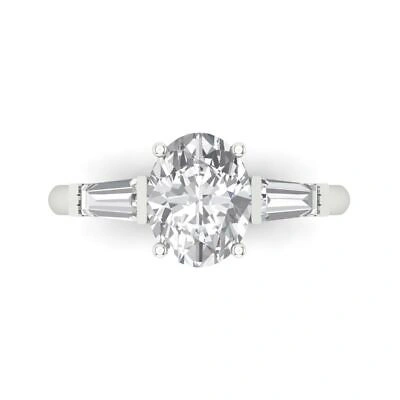 Pre-owned Pucci 2.5oval Baguette 3 Stone Moissanite Classic Bridal Statement Ring 14k White Gold In White/colorless