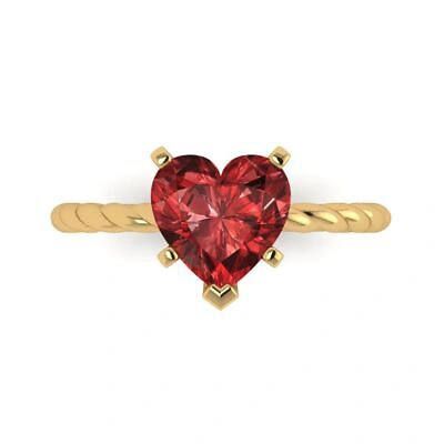 Pre-owned Pucci 2 Heart Cut Red Garnet Designer Rope Statement Classic Ring Real 14k Yellow Gold