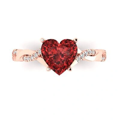 Pre-owned Pucci 2.19ct Heart Twisted Halo Real Red Garnet Modern Statement Ring 14k Pink Gold