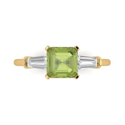 Pre-owned Pucci 1.62 Emerald 3 Stone Natural Peridot Modern Statement Ring Solid 14k Yellow Gold