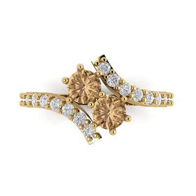 Pre-owned Pucci 1.98ct Round 2 Stone Love Simulated Champagne Stone Promise Ring 14k Yellow Gold