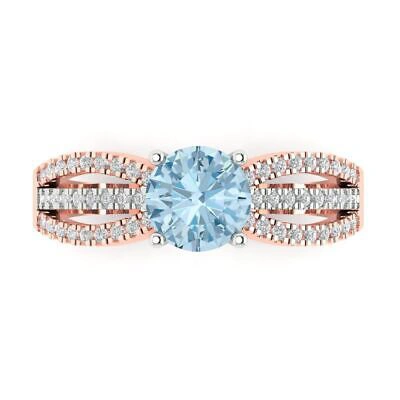 Pre-owned Pucci 1.2 Ct Round Natural Aquamarine Classic Bridal Statement Ring 14k 2 Tone Gold In D