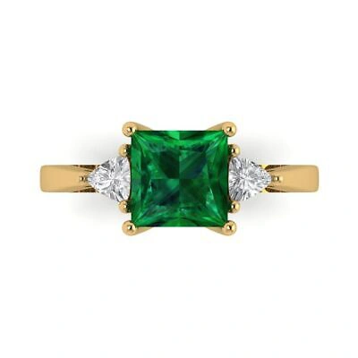 Pre-owned Pucci 2.4ct Pr Trillion 3 Stone Simulated Emerald Promise Wedding Ring 14k Yellow Gold