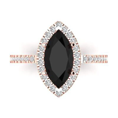 Pre-owned Pucci 2.38 Marquise Halo Natural Onyx Classic Bridal Designer Ring Solid 14k Pink Gold