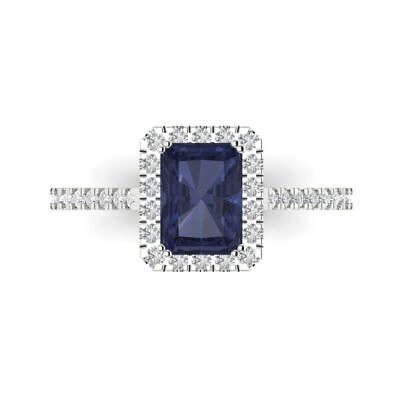 Pre-owned Pucci 1.98 Ct Emerald Halo Simulated Blue Sapphire Promise Bridal Ring 14k White Gold