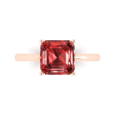 Pre-owned Pucci 2.5 Ct Asscher Designer Statement Bridal Classic Red Garnet Ring 14k Pink Gold