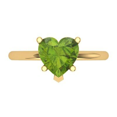 Pre-owned Pucci 2ct Heart Designer Statement Bridal Natural Peridot Ring Solid 14k Yellow Gold