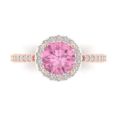 Pre-owned Pucci 2.40 Ct Round Cut Simulated Halo Pink Stone Promise Wedding Ring 14k Rose Gold