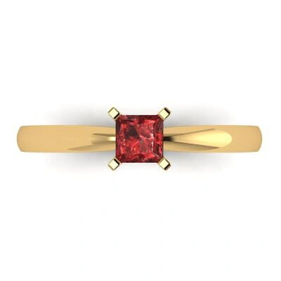 Pre-owned Pucci 0.5 Princess Cut Designer Statement Classic Real Red Garnet Ring 14k Yellow Gold