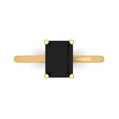 Pre-owned Pucci 2 Emerald Designer Statement Bridal Natural Onyx Ring Solid 14k Yellow Gold