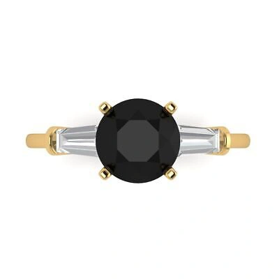 Pre-owned Pucci 2 Round 3 Stone Natural Onyx Classic Bridal Statement Ring Solid 14k Yellow Gold