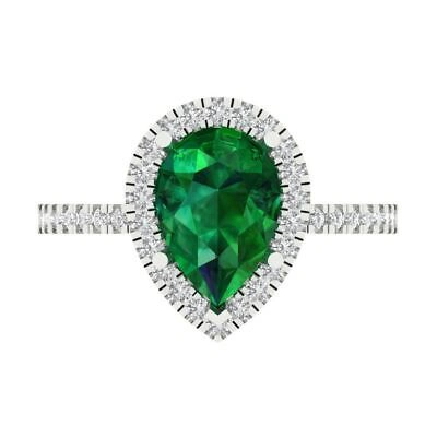 Pre-owned Pucci 2.45 Ct Pear Cut Simulated Halo Emerald Stone Promise Bridal Ring 14k White Gold