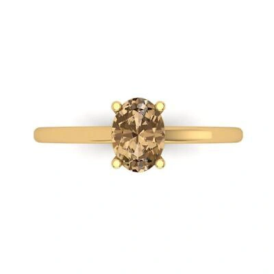 Pre-owned Pucci 1ct Oval Cut Simulated Champagne Wedding Promise Designer Ring Yellow Solid Gold