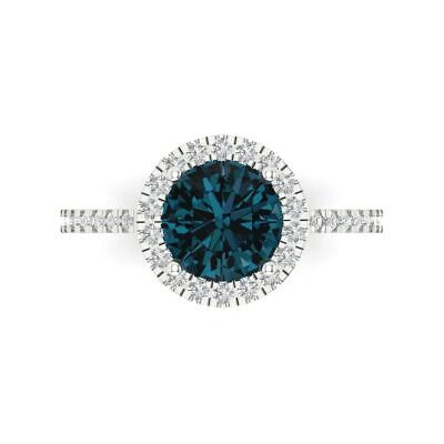 Pre-owned Pucci 1.8ct Round Cut Halo Royal Blue Topaz Promise Bridal Wedding Ring 14k White Gold