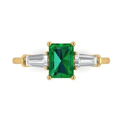 Pre-owned Pucci 2 Ct Emerald 3 Stone Simulated Emerald Promise Wedding Ring 14k Yellow Gold