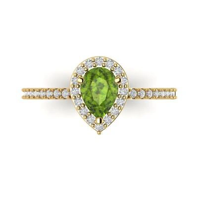 Pre-owned Pucci 1.22 Pear Natural Peridot Classic Bridal Statement Ring Real 14k Yellow Gold
