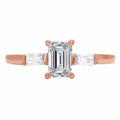 Pre-owned Pucci 0.8 Ct Emerald Cut Lab Created Diamond Solid Real 14k Rose Gold Three-ring In G-h