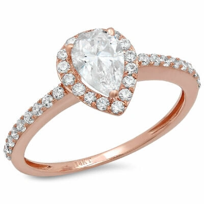 Pre-owned Pucci 0.8 Ct Pear Cut Lab Created Diamond Stone Solid 14k Rose Gold Halo Ring In G-h