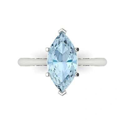 Pre-owned Pucci 2.5 Ct Marquise Designer Statement Classic Swiss Topaz Ring Solid 14k White Gold