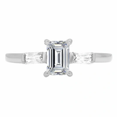 Pre-owned Pucci 0.8 Ct Emerald Cut Lab Created Diamond Solid 18k White Gold Three-ring In G-h