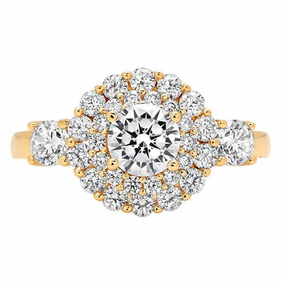 Pre-owned Pucci 1.6 Ct Round Cut Lab Created Diamond Stone Solid 14k Yellow Gold Halo Ring In G-h