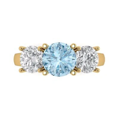 Pre-owned Pucci 3.2ct Round 3 Stone Swiss Topaz Promise Bridal Wedding Ring 14k Yellow Gold