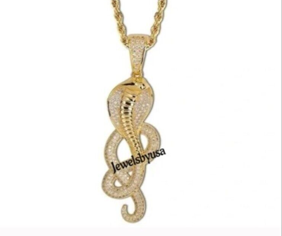 Pre-owned Nsg Mens Real Moissanite 2ct Sneck Pendant With Rope Chain Yellow Gold Plated Silver